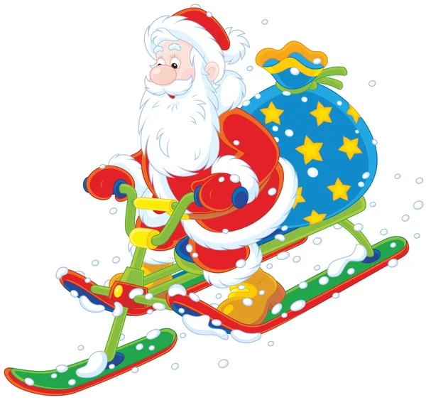 Santa riding a snow scooter — Stock Vector