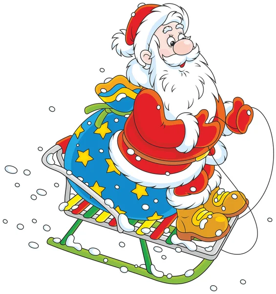 Santa sledding with gifts — Stock Vector