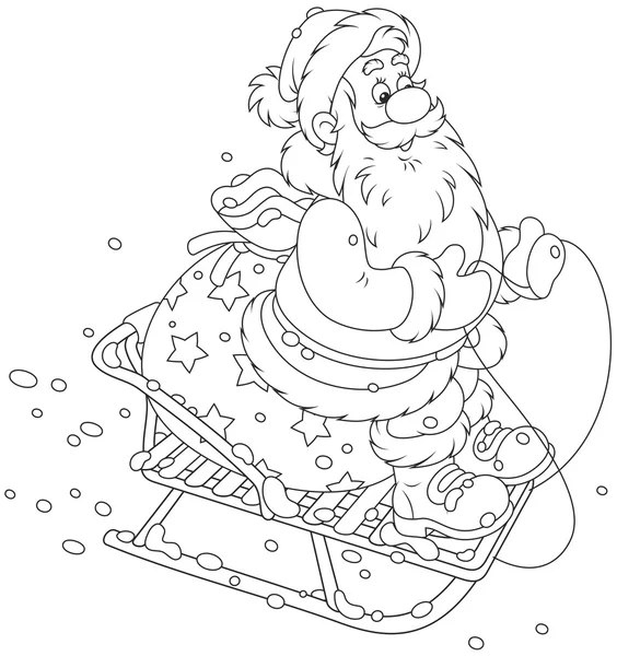 Santa sledding with gifts — Stock Vector