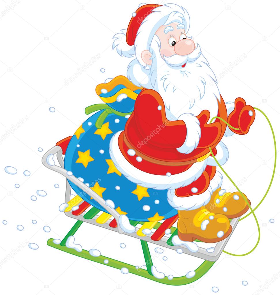 Santa sledding with gifts