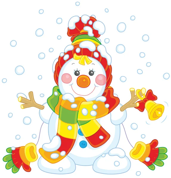 Bonhomme de neige de Noël avec une cloche — Image vectorielle