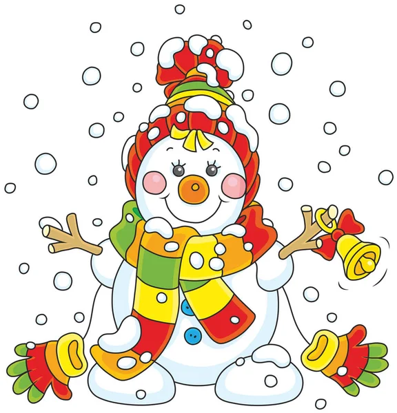 Bonhomme de neige de Noël avec une cloche — Image vectorielle