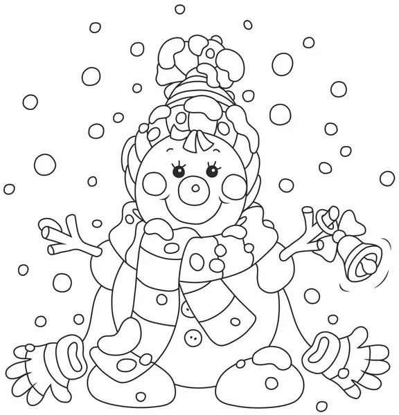 Natale pupazzo di neve con una campana — Vettoriale Stock