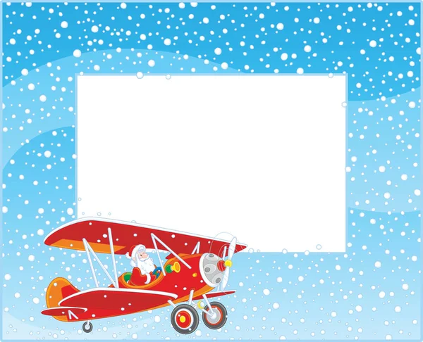 Fronteira com o Papai Noel pilotando um avião — Vetor de Stock