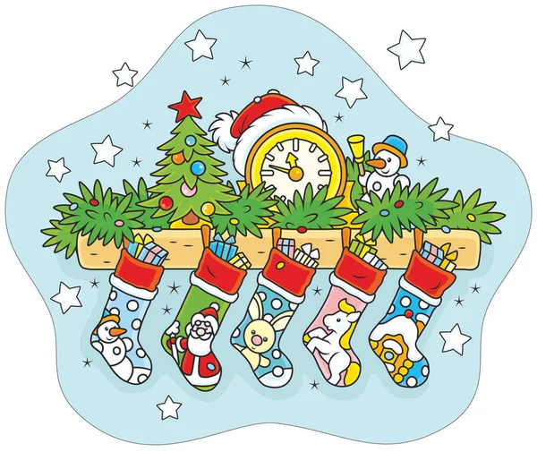 Chaussettes de Noël avec cadeaux — Image vectorielle