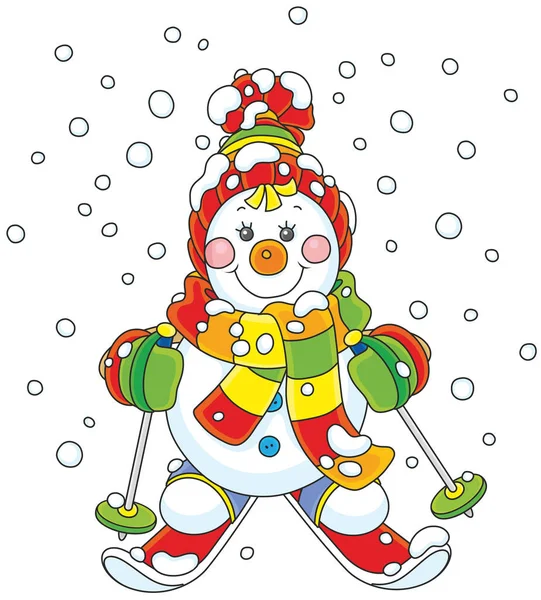 Різдво сніговик "лижник" — стоковий вектор
