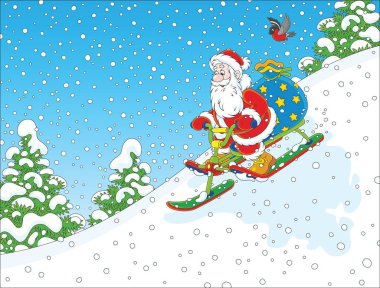 Bir kar scooter sürme Santa