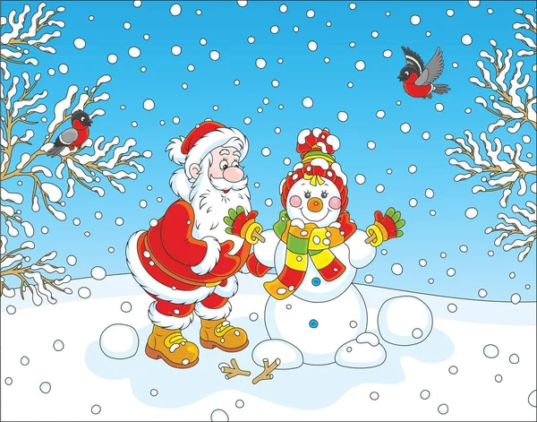 Santa y muñeco de nieve — Vector de stock