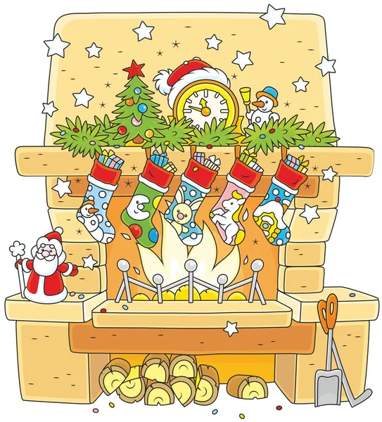 Christmas socks over the fireplace Royalty Free Stock Illustrations