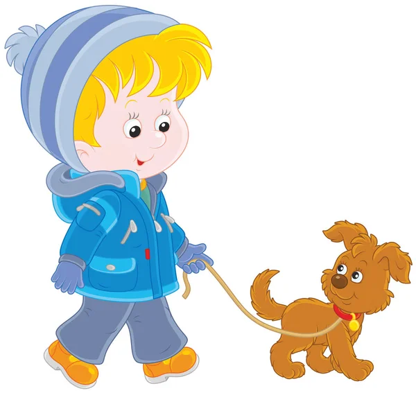 Boy walking with his dog — Stock Vector