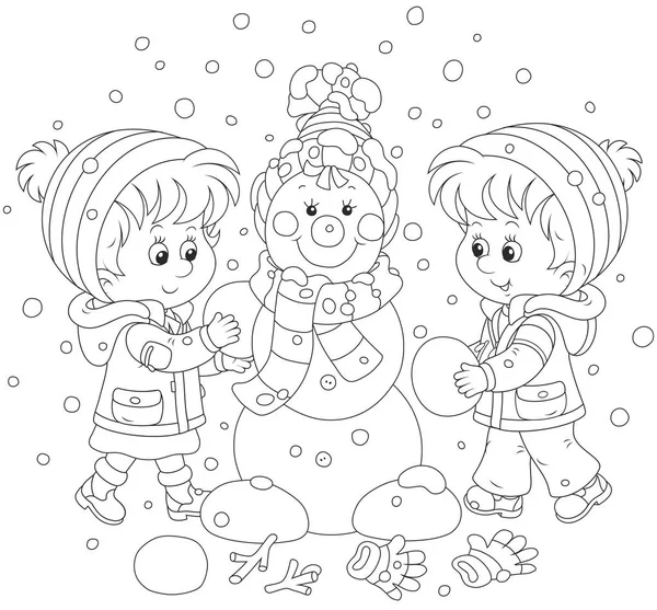 Niños haciendo un muñeco de nieve de Navidad — Archivo Imágenes Vectoriales