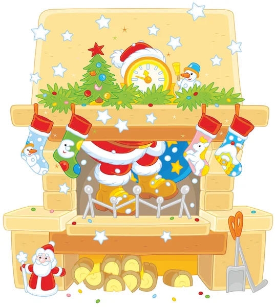 Santa in the fireplace Stock Illustration