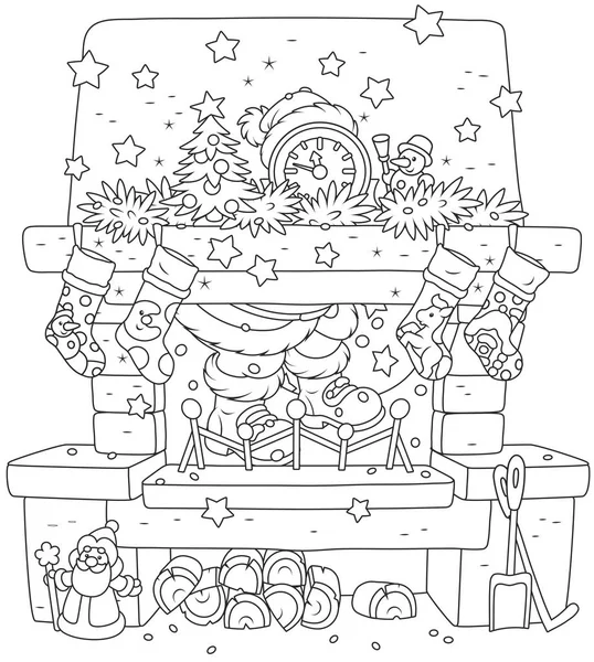 Santa in the fireplace Stock Vector