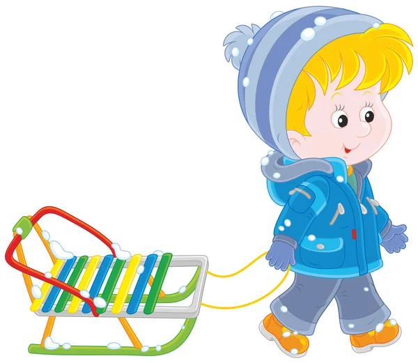 Child with a sleigh — Stock Vector