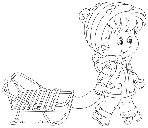 Child with a sleigh — Stock Vector