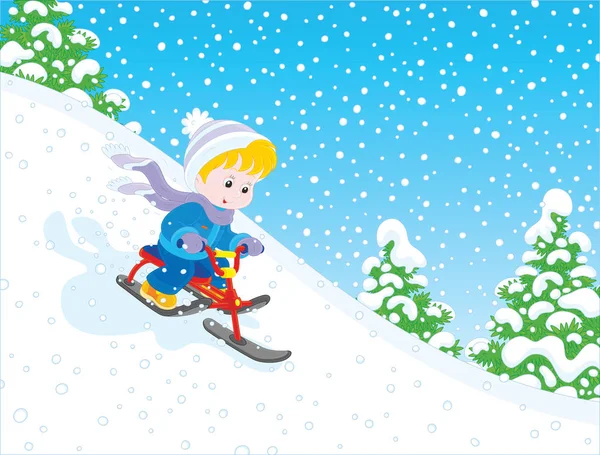 Niño montando una moto de nieve — Vector de stock