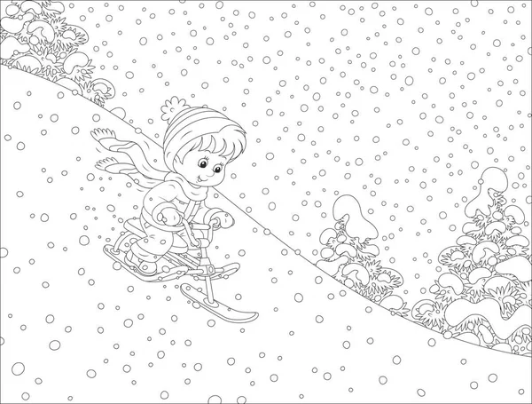 Niño montando una moto de nieve — Vector de stock