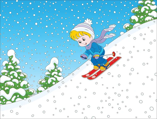 Child skiing down — Stock Vector