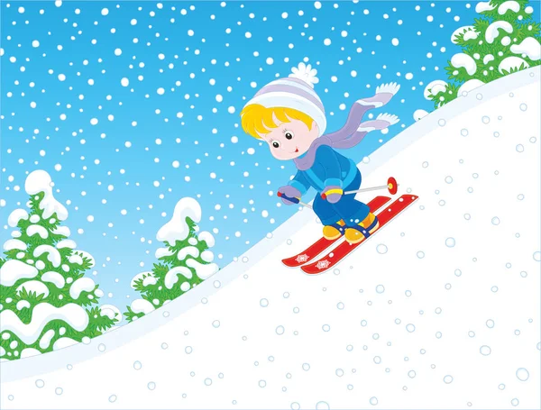 Child skiing down — Stock Vector