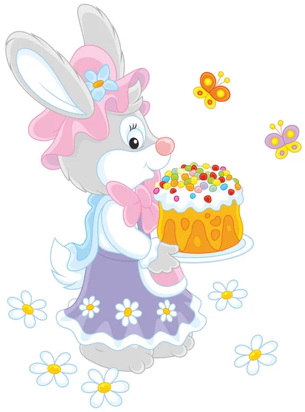 Coniglietto con una torta di Pasqua — Vettoriale Stock