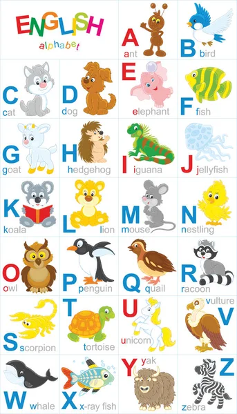 Engelse alfabet met dieren — Stockvector