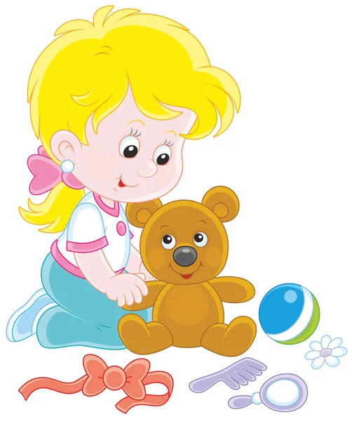 Little girl and Teddy bear — Stock Vector