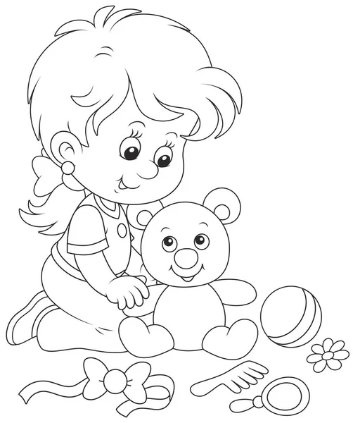 Маленька дівчинка і плюшевий ведмідь — стоковий вектор