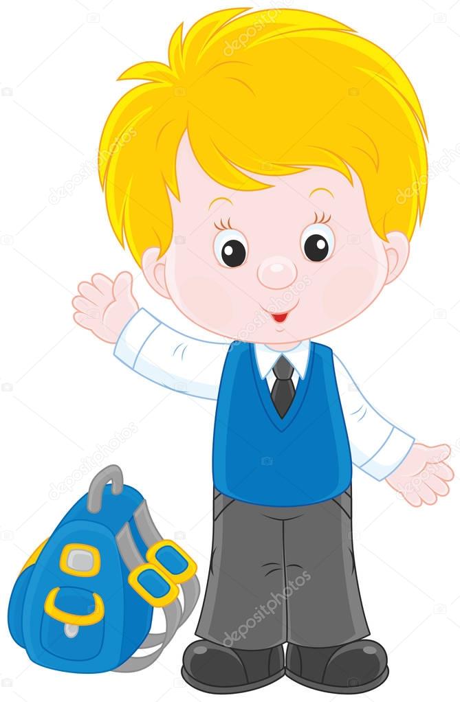 Schoolboy with his schoolbag