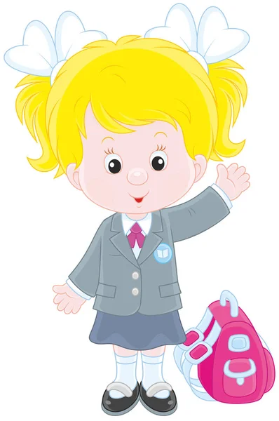 Schoolgirl with her schoolbag — Stock Vector