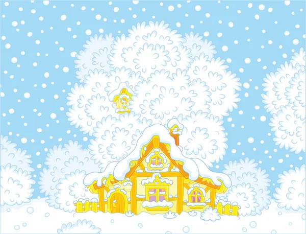 クリスマスに雪に覆われた小さなログ小屋 — ストックベクタ