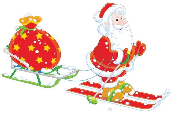 Weihnachtsmann mit seiner Spielzeugtasche — Stockvektor