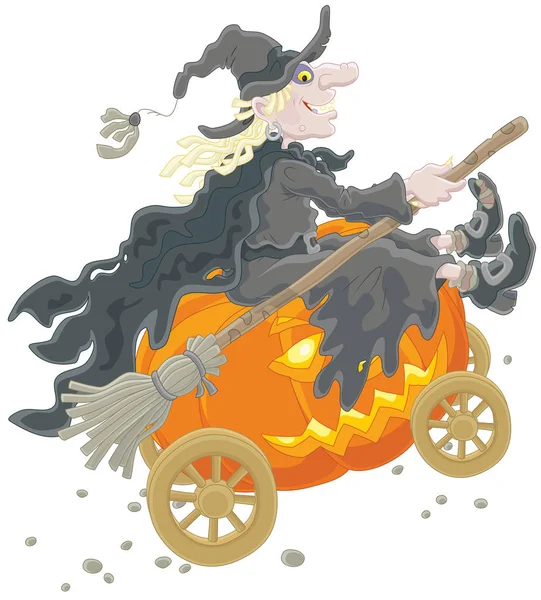 Хэллоуинская ведьма с тыквой — стоковый вектор
