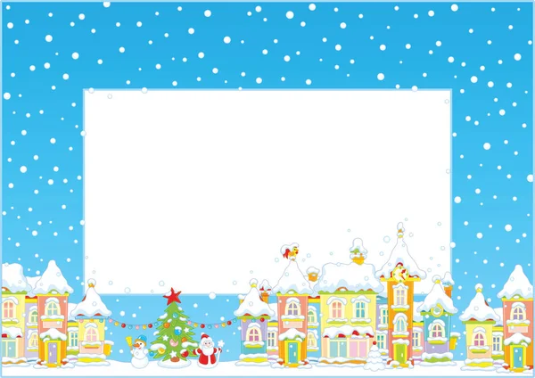 Christmas border with a toy town — Stock Vector