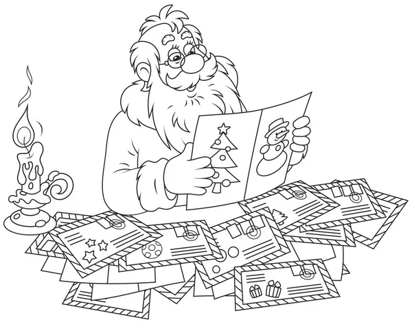 Santa Claus leyendo cartas — Vector de stock