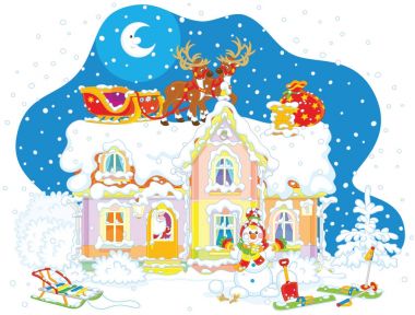 Noel Baba Noel kızak çatıda