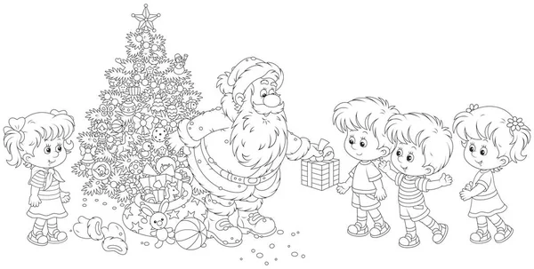 Père Noël Donne Des Cadeaux Noël Aux Petits Enfants — Image vectorielle