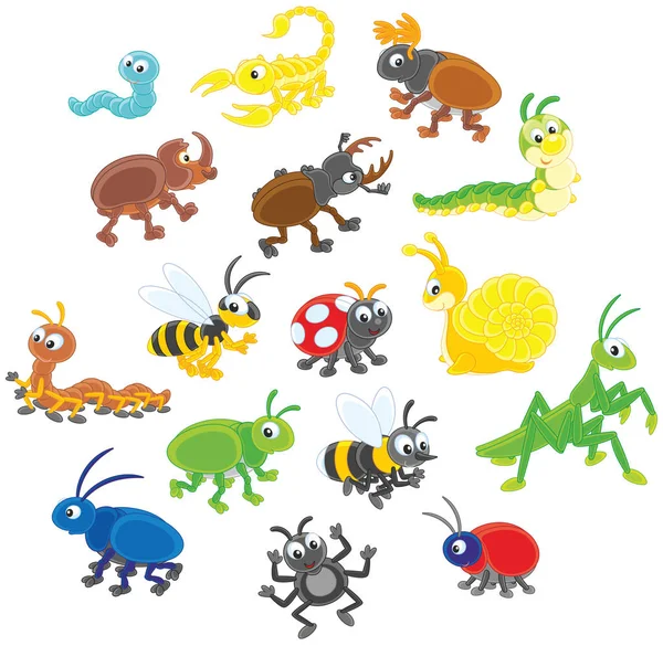 Set Funny Insects Cartoon Style — Stock Vector