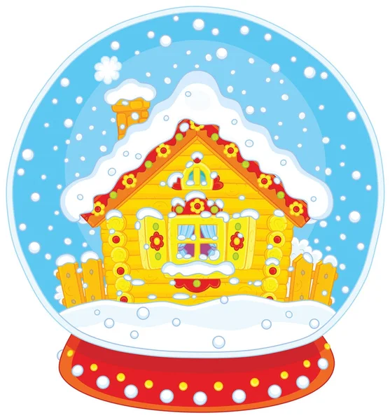 Ilustracja Wektorowa Boże Narodzenie Kryształowej Kuli Pokrytych Śniegiem Mały Dom — Wektor stockowy