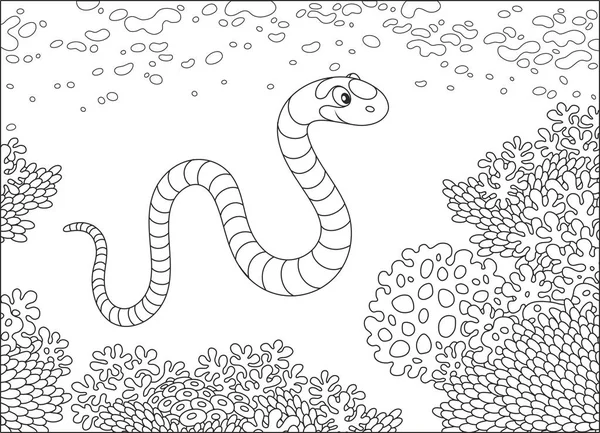 Serpent Mer Rayé Nageant Dessus Récif Corallien Dans Une Mer — Image vectorielle