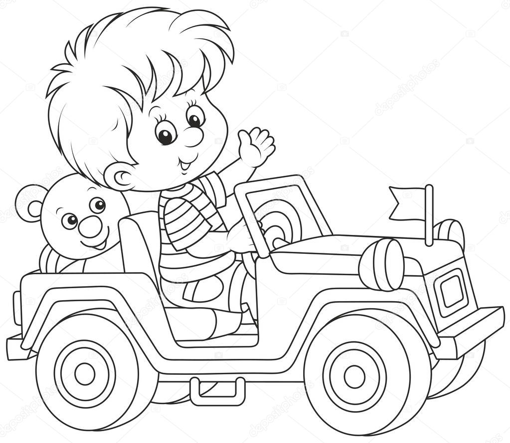 Niño Jugando Juguete Coche Carretera Una Ilustración Del Vector Blanco
