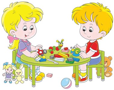 Küçük çocuk figürler hamuru gelen komik hayvanlar, bir vektör çizim karikatür tarzı heykelcilik