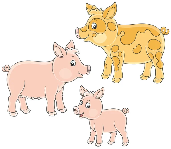 Famille Drôle Petit Porcelet Rose Cochon Porc Illustrations Vectorielles Style — Image vectorielle