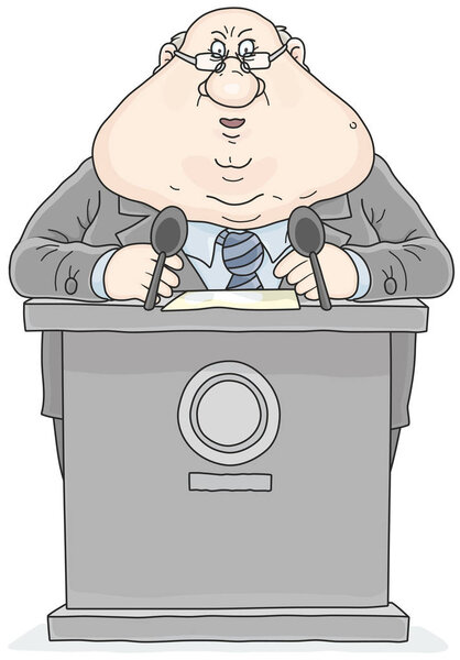 Politician standing behind a rostrum and giving a speech