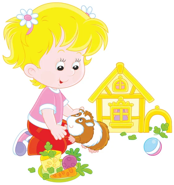 Niña Jugando Con Mascota Cavy — Vector de stock