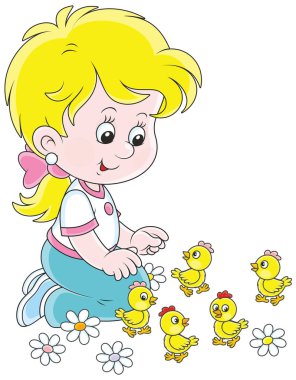 Küçük kız bir vektör çizim karikatür tarzı küçük komik kızlarla oynamak