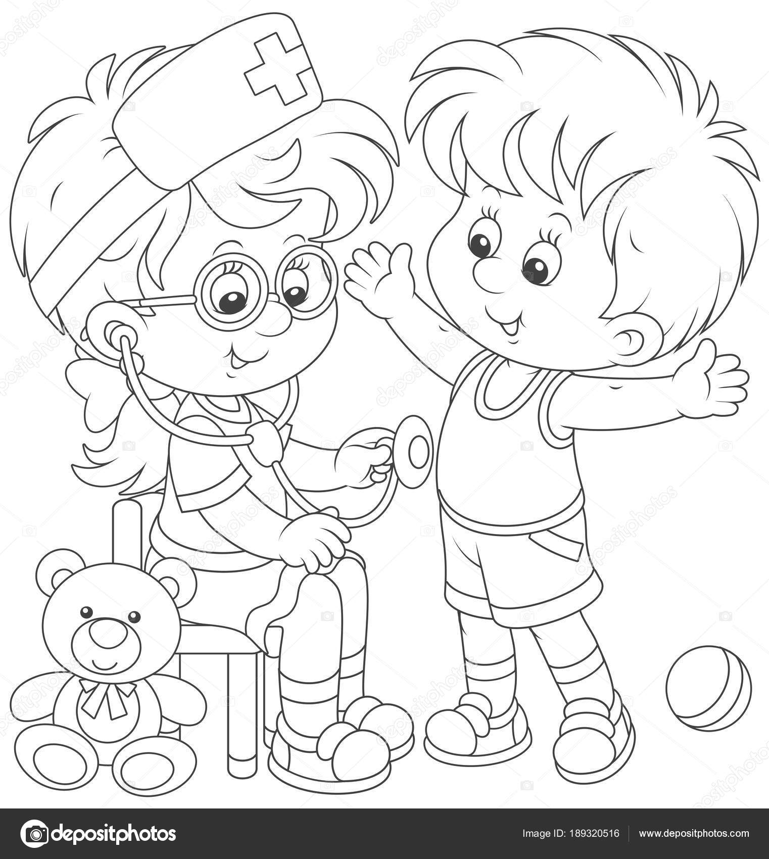 Coloring little girl plays doctor picture
