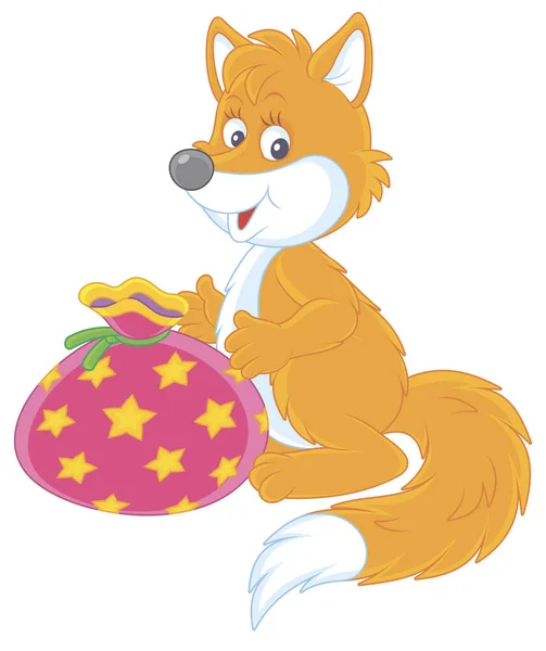 Cute Red Fox Holding Beautiful Bag Holiday Gift Vector Cartoon — Stock Vector