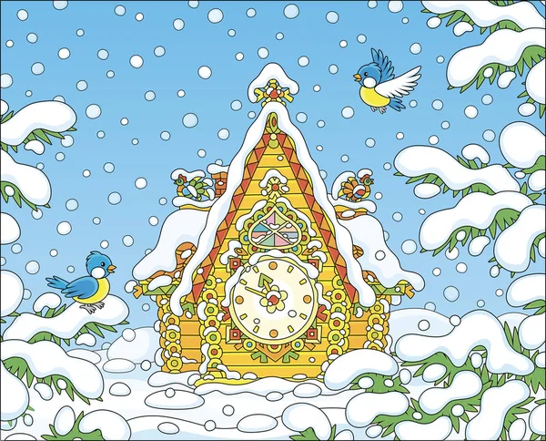 Juguete Navidad Reloj Cuco Con Una Casa Madera Decorada Colores — Archivo Imágenes Vectoriales