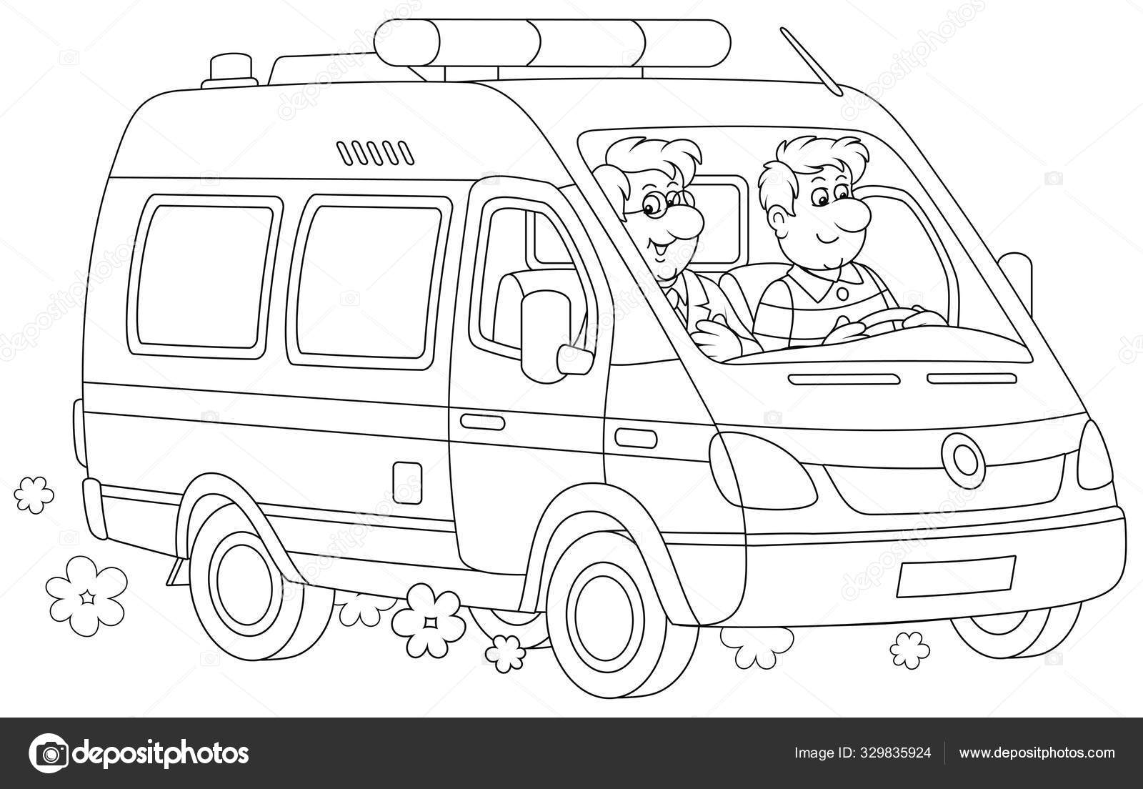 Картинка водитель скорой скорой раскраска