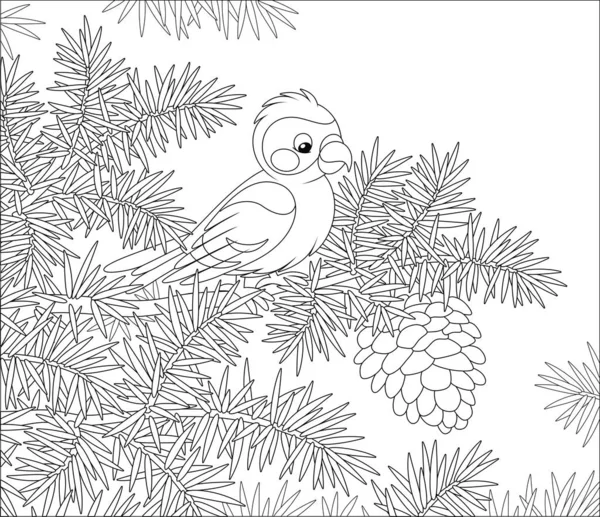 Crossbill Con Cono Grande Una Rama Espinosa Abeto Bosque Salvaje — Vector de stock